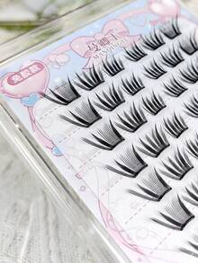 60 Büschel, 10-12 mm, kein Kleber erforderlich selbstklebende Einzelwimpern, Krümmung C/D, 0,07 mm, der neue Reisestil bietet natürliche, realistische, Farbblock, selbstklebende Wimpern, Falsche Wimpern Büschelwimpern, natürlicher Cartoon-Look, Katzenaugen-Wimpern