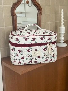 1 pieza/Set Bolsa de cosméticos acolchada con estampado floral rojo de pana, organizador de maquillaje, bolsa de maquillaje multifuncional y portátil, bolsa de aseo, adecuada para cosméticos, cuidado de la piel, protector solar, crema de manos, regalo para dama de honor, regalo para el Día del Maestro, regalo de cumpleaños, regalo de vacaciones, bolsa de cosméticos, regalo de Navidad, bolso pequeño, bolsa de almacenamiento de maquillaje, bolsa de almacenamiento mini, bolsa de almacenamiento de gran capacidad, regalo de Navidad, regalo creativo para mujeres - Multicolor - Ver 16