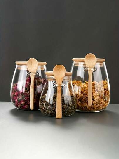 Glass Airtight Jars, Suitable For Food Storage, Great For Storing Tea, Grains, Nuts, Snacks, Coffee Beans, Sugar, Candies, Spices, Kitchen Supplies And Yogurt. Portable Transparent Food Containers, Kitchen Cereal Storage Canisters, Wedding Gifts, Christmas Gifts, Halloween Gifts.