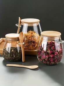 玻璃密封罐，适合储存食品，非常适合存放茶叶、谷物、坚果、零食、咖啡豆、糖、糖果、香料、厨房用品和酸奶。便携式透明食品容器，厨房谷物储存罐，婚礼礼物、圣诞礼物、万圣节礼物。 - 彩色 - 查看 3