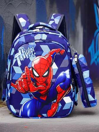 Marvel 蜘蛛侠书包，超级英雄带铅笔盒全印花背包和旅行包，适合上学、户外活动和日常