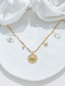 Mazuer 1 件 18K 镀金不锈钢复古吊坠项链，女士百搭配饰，设计精致，适合秋季服装、派对、日常穿着、度假