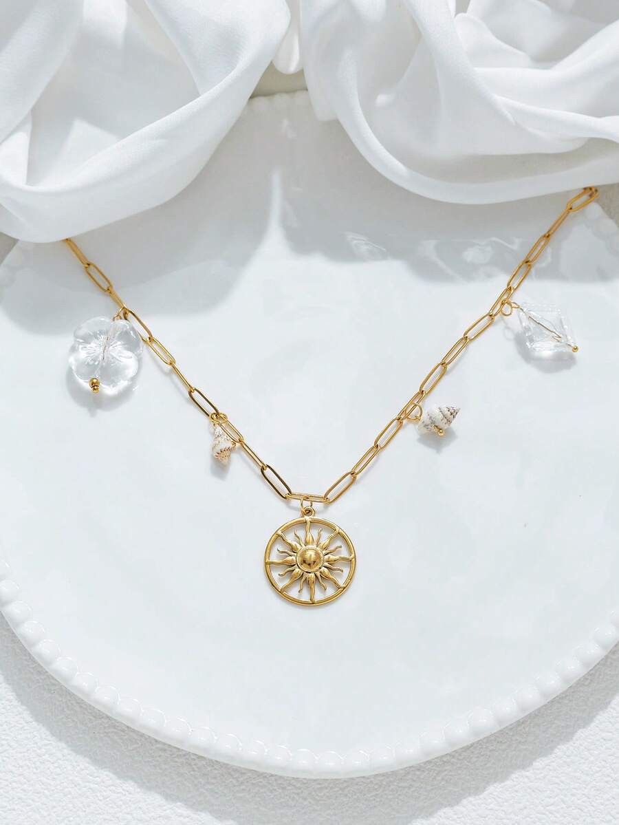 Mazuer 1 件 18K 镀金不锈钢复古吊坠项链，女士百搭配饰，设计精致，适合秋季服装、派对、日常穿着、度假