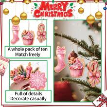 10 pièces Nouveaux pendentifs en bois décoratifs en forme d'éventail d'arbre de Noël, pendentifs roses de décoration de Noël pour la maison, accessoires en bois pendants de petite taille pour la décoration du sapin de Noël et du salon, bonbons, flocons de neige, Père Noël.