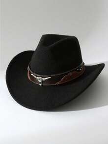 A Classic Western Cowboy Hat For Both Men And Women, A Fashionable Wide-Brimmed, Form-Fitting Top Hat With Silver Metal Buckles, Made Of Polyester, Suitable For Both Men And Women, Perfect For Casual Daily Wear, Outdoor Activities, Horseback Riding, And Party Stage Performances