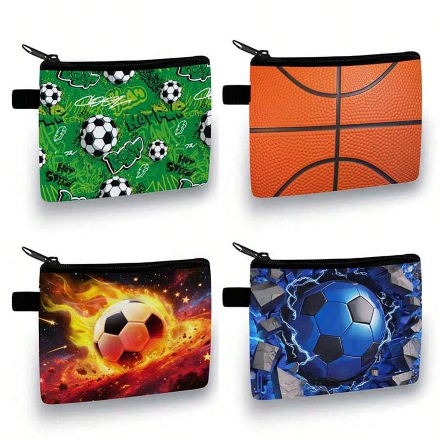 酷炫足球主题零钱包，色彩缤纷，节日足球印花，休闲风格，涤纶材质