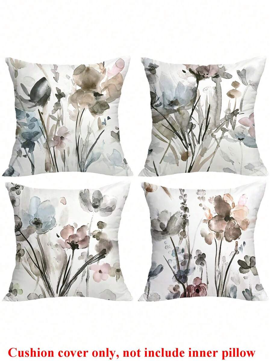 4pcs Bức tranh Phong cách In hoa Vỏ gối ( Chèn ) , Mùa xuân/Mùa hè Phong cách đồng quê Hình vuông Vỏ gối Đối với Sống Trang trí Ngang lưng Nắp đệm , Tất cả các mùa phổ cập Vỏ gối
