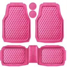 CAR PASS Heavy Duty Rubber Pink Car Floor Mats Deep Dish AllWeather Full Set Durable AntiSlip 3D Rhombus Waterproof Trim To Fit Liner Universal Fit Automotive Sedan SUV Truck 3 Pcs Hot Pink - 熱粉紅色 - 查看 1