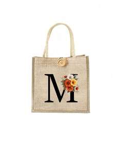 Bolso de tela con estampado de letras, bolso de tela estampado, bolso con decoración de botones, bolso grande de capacidad minimalista, bolso de tela casual y portátil de gran capacidad, bolso de compras multifuncional, nuevo diseño, gran capacidad, compañero de compras, bolso de hombro, bolso de tela, bolsa de almuerzo, lonchera, bolso cruzado, para mujer, uso diario, cita - Multicolor - Ver 24