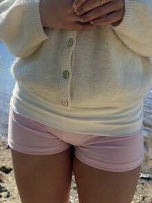 Women Y2k Fold Over Shorts Pajama PJs Shorts Summer Striped Elastic High Waist Lounge Shorts Tight Stretchy Micro Bottoms Mini Shorts Slim Fit Boy Shorts Sleepwear - Hồng - Xem 2