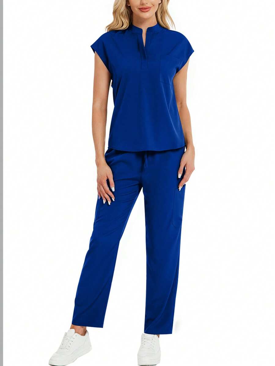 2pcs/Set All-Over Print Stand Collar Top And Pants Pajama Set Spring
