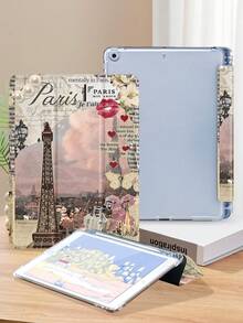 Paris-Themen Collage Muster Tablet Hülle, kompatibel mit iPad 9.7/10.2/10.5/10.9/12.9/Pro 11, 10. Generation, kompatibel mit Samsung Galaxy Tab S6 Lite 10.4 Zoll, kompatibel mit Kindle Paperwhite 12. Gen 2024, Kindle (11. Generation) 2022 Version, Kobo Clara Color, weicher Fallschutz, Smart Stand/Automatisches Aufwachen/Schlafen