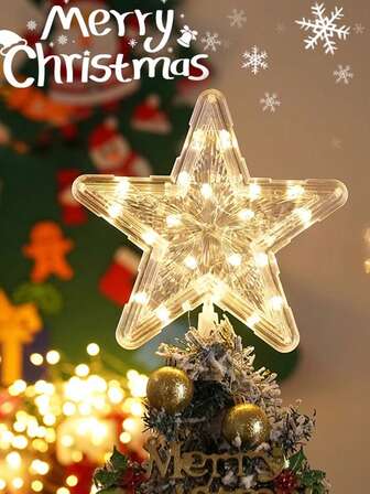 1 pieza Decoración de estrella para la parte superior del árbol de Navidad, Luces LED para árbol de Navidad, Adorno de estrella para la parte superior del árbol de Navidad, Decoración de estrella de cinco puntas de plástico, Decoración para la parte superior del árbol de Navidad, Adecuado para la decoración del árbol de Navidad, decoración del hogar, decoración de la habitación, decoración del dormitorio, decoración de fiesta navideña, decoraciones navideñas, decoraciones navideñas de invierno, regalos de Navidad, decoración navideña