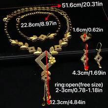 4pcs Dubai Copper Alloy Long Necklace Gold-Plated Ladies Tassel Pendant Earrings Ring India Jewelry Set Luxury Nigeria Fashion Wedding Bride Accessories Are Also Suitable For Daily Wear
