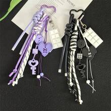 1-Piece Multi-Layer Keychain Charm With Heart Elements, Braided Rope Backpack Charm - Suitable Daily Outfits Of Men And Women - Purple - View 1