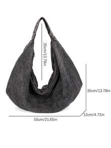 Túi đeo vai Hobo vải jeans màu trơn cỡ lớn mới, kiểu dáng đơn giản, sang trọng, dung tích lớn, có khóa kéo, thích hợp cho việc mua sắm, đi làm, đi học, sinh viên đại học, nhân viên văn phòng và tân binh, túi xách nữ phong cách tối giản - màu đen - Xem 7