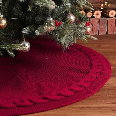 1pc Christmas Tree Skirt 24/36/48-Inch Luxury Retro Burgundy Knitted Christmas Tree Skirt-Soft, Firm Floor Cushions The Elegant Outdoor Farmhouse Charm-Ideal For Family Holiday Decoration And Festive Atmosphere Home Decor Christmas Decorations Room Decor Winter