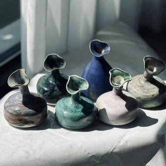 1 pieza Jarrón de cerámica hecho a mano de Jingdezhen al azar, jarrón de cerámica para decoración del hogar en la sala de estar, estantería, chimenea, mesa de comedor, decoración floral de oficina