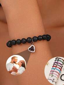 Custom Stone Projection Bracelet, 6mm Tiger Eye Adjustable Couple Bracelet, Personalized Family Photo Jewelry For Men And Women - Heart Elastic Bracelet - View 7