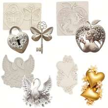 Moldes de silicona DIY para manualidades, con diseños de corazón, cisne, llave, candado, manzana y niña, moldes dedicados para gotas de cristal - Gris Claro - Ver 1