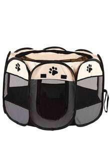 1 Pc Brown Pet Enclosure, Octagonal Cage, Dog And Cat House, Dog Bed, Dog Mat, Cat Delivery Room, Moving Transition Adaptation Room, Oxford Cloth Breathable Mesh, Steel Wire Support, No Deformation, Open For Use, No Installation Required, Foldable Storage, Easy To Clean Pet Supplies