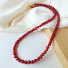 4毫米天然玉珠项链 - 优雅百搭的女士首饰，暖棕色调，母亲节、情人节、感恩节的理想礼物，精湛的串珠工艺 - 紅色 - 查看 8
