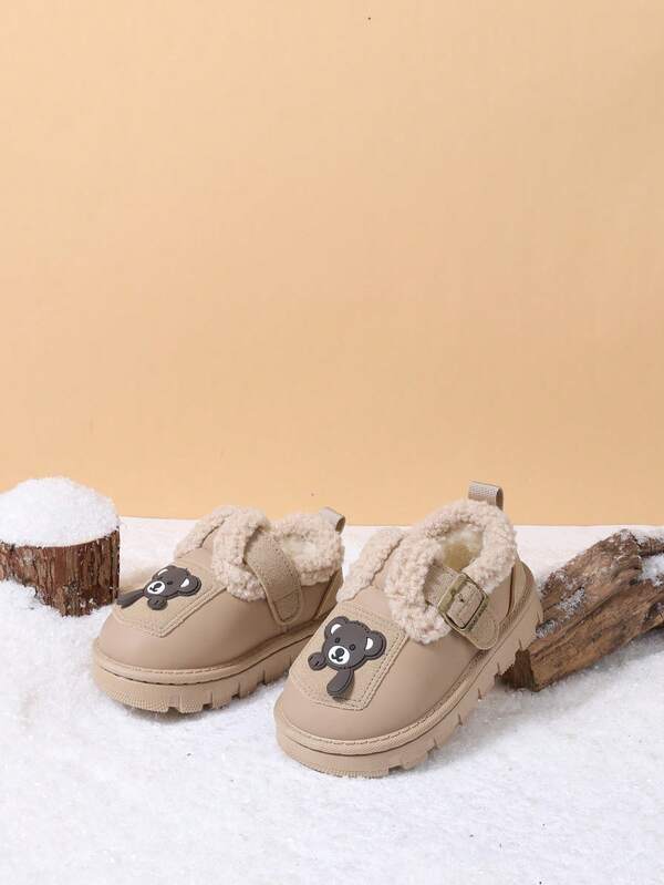 1 paire de bottes d'hiver pour enfants 2025, bottes courtes, chaussures d'hiver, chaudes et résistantes au gel, motif ours, semelle épaisse, fourrées, bout rond, boucle