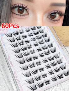 60 Büschel, 10-12 mm, kein Kleber erforderlich selbstklebende Einzelwimpern, Krümmung C/D, 0,07 mm, der neue Reisestil bietet natürliche, realistische, Farbblock, selbstklebende Wimpern, Falsche Wimpern Büschelwimpern, natürlicher Cartoon-Look, Katzenaugen-Wimpern