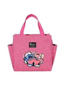 Adorable bolsa de almuerzo aislada con diseño de Stitch - Portador térmico de alimentos de doble bolsillo con grueso papel de aluminio, mantiene las comidas calientes para la escuela, de vuelta a la escuela, útiles escolares, oficina y actividades al aire libre | Colección