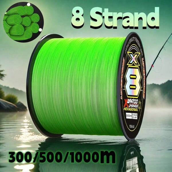 300/500/1000m Línea de pesca súper resistente, línea trenzada multifilamento PE de 8 hebras anti-abrasión, 20 30 40 80 100LB para un lanzamiento suave y largo