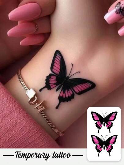 1pc Y2K Style Colorful Butterfly Temporary Tattoo Sticker, Waterproof, Sweat-Proof, Washable, Non-Reflective, Simulating Wrist & Shoulder Tattoo, Suitable For Fashion Enthusiasts