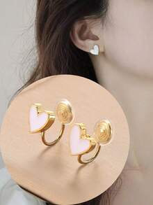 1 对时尚新款滴油心形耳环，适合女士，蚊香盘夹式耳环，优雅纤薄夹式耳环适合日常佩戴，女士礼物