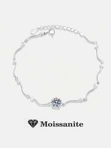 1pc Minimalist Luxury 925 Sterling Silver 1 Carat Moissanite Women's Bracelet, Suitable For Daily Commute, Party, Vacation, Wedding, Valentine's Day, Mother's Day, Bridesmaid Gift, Shiny Jewelry Gift For Her