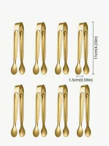8pcs-Luxury Golden Mini Serving Tongs, Premium Stainless Steel Sugar Cube Tongs, Ice Tongs, Stainless Steel Food Tongs For Household, Perfect For Snacks/Appetizers/Candies/Cheese/Charcuterie Boards/Tea Parties/Mother's Day/Weddings/Housewarming, Mirror Polished,Halloween, Christmas, Thanksgiving, Harvest Festival, Autumn Decorations, Gifts - Gold - View 12