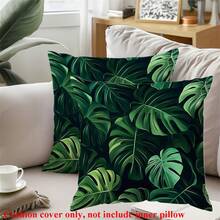 2 vỏ gối in hình lá nhiệt đới xanh, vỏ gối nhung đào 45x45cm cho nhiều loại phòng, vỏ gối dệt, có khóa kéo hiện đại với vải polyester có thể giặt bằng máy (không có ruột gối) - màu xanh lá - Xem 16