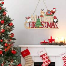 1 件圣诞装饰木制字母标志挂件圣诞欢迎门牌门挂木制字母标志吊坠礼物适合圣诞节家居前门装饰节日派对装饰挂饰 - 彩色 - 查看 6