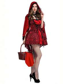 1 pieza Capa de Caperucita Roja de estilo carnaval de Halloween, roja con capucha, Año Nuevo, Día de Luther King Jr., Día de los Presidentes, Día de los Caídos, Día de la Independencia, Día del Trabajo, Navidad