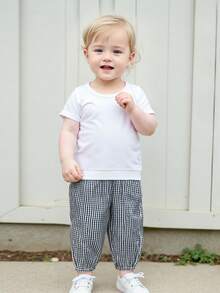 Newborn Toddler Gingham Checkered Pants Baby Girl Boy Jogger Harem Pants Infant Kids Plaid Trousers Summer Fall Bottoms - 黑色 - 查看 7