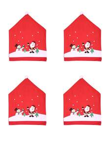 4pcs-Christmas Chair Covers Xmas Dining Chair Slipcovers Santa Claus Red Hat Chair Back Covers For Christmas Banquet Holiday Festival Decor
