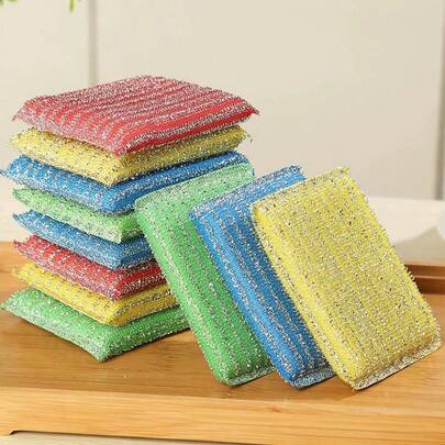 二合一清洁海绵，洗碗海绵，条纹钢丝绒海绵，清洁海绵，家用清洁布，厨房洗碗和锅具清洁工具，适用于水槽、炉灶、烤箱、抽油烟机清洁，厨房用品，颜色随机