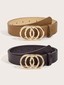 2pcs Basic Brown & Black Waist Belt, Suitable For Daily Commute Summer, School Fall, Autumn, Halloween - Multicolor - View 7