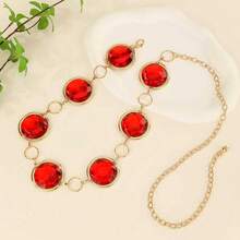 Dây chuyền thắt lưng Ruby lấp lánh, thiết kế tròn thanh lịch + đá quý sáng bóng, vòng eo tôn dáng, đa năng và bền bỉ, phụ kiện thiết yếu, hình trái tim động vật bằng hợp kim kẽm - Đỏ - Xem 6