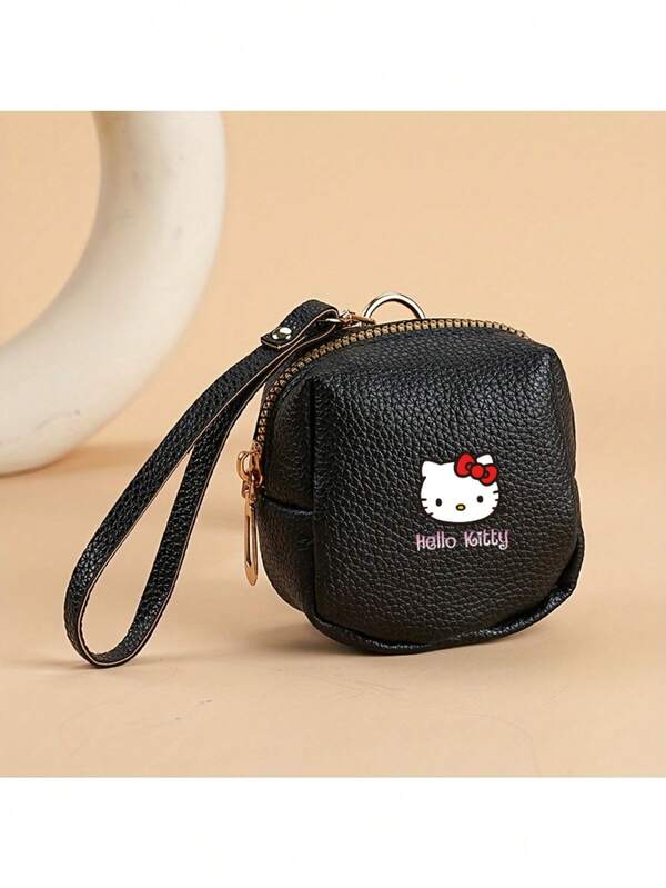 Sanrio Sanrio Hello Kitty Women's Mini Hanging Coin Purse With Wristlet, Zipper Opening Hand Carry Coin Purse - Solid Color Mini Portable Organizer - Suitable For Wireless Headphones And Accessories, Available In Black, Curry, Brown, Green, Antique Style