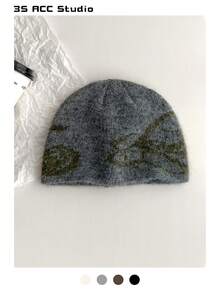 新款蝴蝶提花针织女帽，秋冬季保暖针织帽，护耳设计，版型修身，时尚百搭