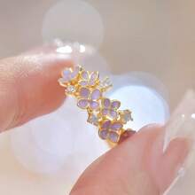 1pc Dopamine Color Diamond Flower Ring For Women, Suitable For Daily And Vacation Wear In Summer - Dopamine Colored Gem Ring - View 11