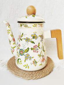 1pc 1.2L Enamel Coffee Pot, Floral Pattern Stovetop Teapot, Suitable For Gas & Electric Stove, Home & Outdoor Coffee/Tea Maker, Suitable For Household, Restaurant, Gatherings, Parties, All Seasons