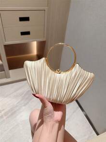 1 chiếc ví cầm tay dự tiệc hình hộp xếp ly thanh lịch dành cho nữ, túi xách tay cầm tay đính vòng tay lấp lánh sang trọng, ví cầm tay dự tiệc tối trang trọng quyến rũ, thích hợp cho các buổi hẹn hò, dạ hội, sinh nhật, tụ họp trang trọng - Màu be - Xem 2