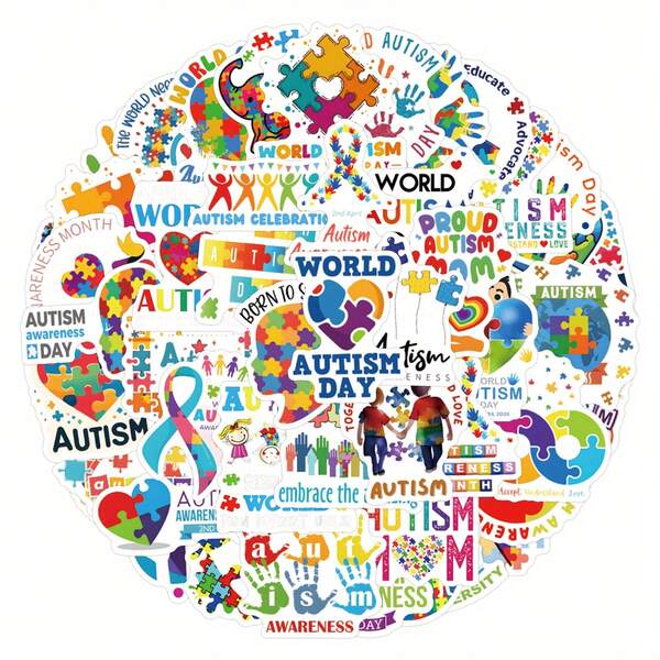 55pcs World Autism Day Cartoon Stickers, Graffiti Vinyl Decals For Luggage, Guitar, Car, Skateboard, Notebook