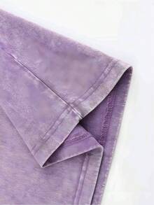Vintage Washed And Distressed Oversized Short-Sleeved Cotton T-Shirt With Delicate Double-Sided Wing Print. - 紫色 - 查看 4