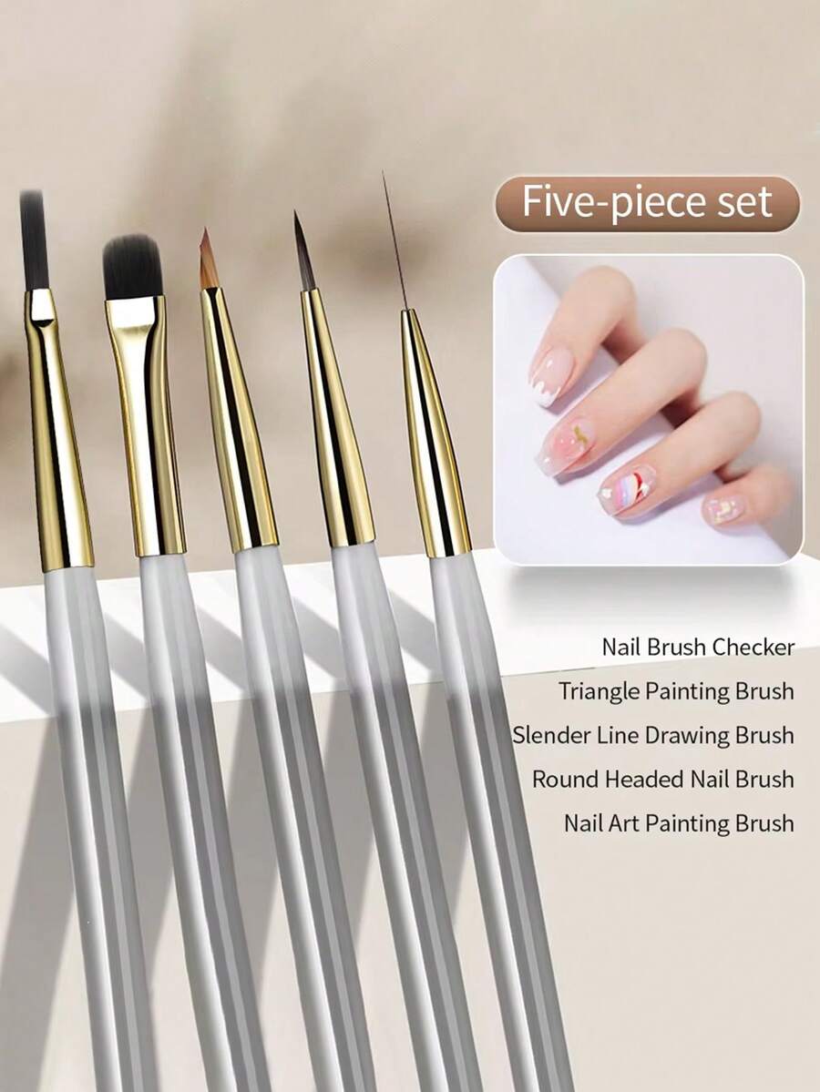 5/3/2 件套美甲刷检查器、指甲线刷、三角形美甲刷（适用于法式线条、网状、花朵、蝴蝶、三角形绘画）、18 毫米细线绘画刷、UV 凝胶 DIY 美甲工具 - 彩色 - 查看 1